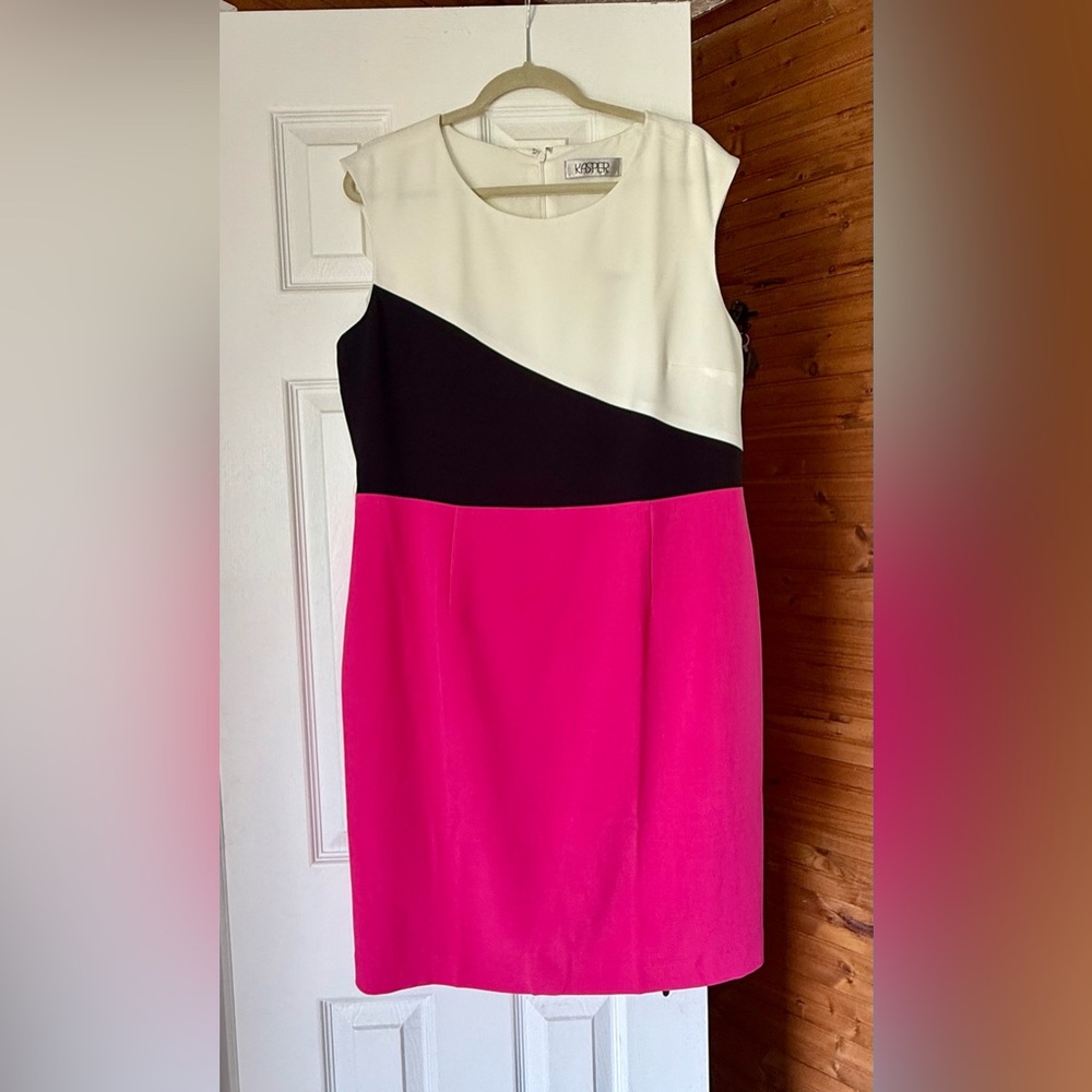 Kasper Pink and Black Sheath Dress Sleeveless Crew Neck